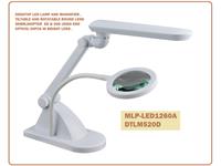 DESKTOP LED LAMP AND MAGNIFIER ,TILTABLE AND ROTATABLE ROUND LENS 90MM,MAGNIFICATION / DIOPTER LENS 5X & 20X  (HIGH END OPTICS), 30PCS HI BRIGHT LEDS . 600 Lumens. 220VAC MAINS OPERATED . [MLP-LED1260A DTLM520D]