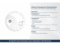 Hikvision Wireless Photoelectric Smoke Detector 868MHZ, Two-Way RF Wireless, Buzzer:≥ 85dB @ 3m, Transmission Range (Free Space) 800m, 102x35mm, 125g [HKV DS-PDSMK-S-WE]