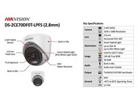 Hikvision Smart Hybrid Light ColorVu Fixed Turret Camera 2MP 2.8mm Lens, 20m IR, PAL/NTSC, Res:1920x1080, 3D DNR, ICR, Lens Mount:M12, STD/HIGH-SAT/Highlight, (TVI/AHD/CVI/CVBS), Plastic, Digital WDR, Approx:155g [HKV DS-2CE70DF0T-LPFS (2,8MM)]