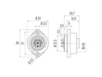 Circular Connector - RD24 Style Binder 7 Pole (6P+Earth) Panel Flange Mount Female Solder Term. 10A/250VAC .IP67 -VDE Approved [09-4228-00-07]