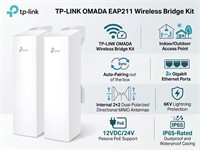 TP-LINK OMADA Wireless Bridge Kit, 5GHz Up to 867Mbps Indoor/Outdoor Access Point, Auto-Pairing, 3xGigabit Ethernet Ports, Internal 2×2 Dual-Polarized Directional MIMO Antennas, 6KV Lightning Protection, 12VDC/24V Passive PoE, IP65 [TP-LINK EAP211 BRIDGE KIT]