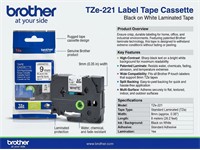 Brother TZE in Black on White tape 9mm (8metres) [BRH TZE 221]