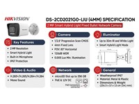 Hikvision Bullet Camera 2MP 4mm Lens, 30m IR, 1/2.9" CMOS, Smart Hybrid Light, Built-in Microphone, 32Kbps~8Mbps, CBR, VBR, Digital WDR, 1xRJ45 10M/100M, iVMS-4200,Hik-Connect, Motion Detection, 12VDC± 25% 0.4A, PoE: IEEE 802.3af [HKV DS-2CD2021G0-LIU (4MM)]