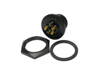 Multi-Con-X 5-position Panel Mount Pin Connector with Contact Size #20 Gold plated Solder Cup style Pins and Standard Panel Mount Backshell with epoxy [4382-5PG-3ES]