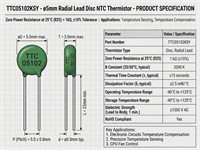 ø5mm Radial Lead Disc NTC Thermistor for Temperature Sensing/Compensation with R25°C= 1kΩ, ±10% Tolerance [TTC05102KSY]