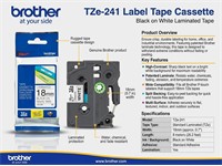 Brother TZE in Black on White tape 18mm (8metres) [BRH TZE 241]