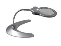 DESKTOP MAGNIFIER  WITH TWO ILLUMINATING  LEDS , WITH FLEXIBLE GOOSENECK FOR EASY ADJUSTMENT OF HEIGHT AND ANGLE . HORSE SHOE BASE , REQUIRES 3X AAA BATTERIES , (NOT INCLUDED) [MLPF127 LED]