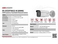 Vision Bullet Network Camera, 4MP IR, H.265/H.265+/H.264+/H.264, 1/2.5”CMOS, 4 Behavior analyses, 2688×1520@30fps, 6mm Lens, 80m IR optional, 120dB WDR, Powered by Darkfighter, DNR/ROI/HLC, Built-in Micro SD/SDHC/SDXC slot, up to 128GB, IP67 (Acusense) [HKV DS-2CD2T46G2-4I (6MM)]