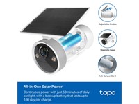 TP-Link Tapo Battery-Powered Security Camera with Build-In Solar Panel 4K Ultra HD, 8MP 3.17mm Lens, 3DNR/WDR, Built-In Microphone & SPKR, 1/2.7” CMOS, 7800mAh Lithium-Ion Battery, 2×Built-In Spotlights, WiFi 2.4/5GHz, IR Mode/ Full-Colour, IP65 [TP-LINK TAPO C465]