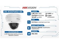 Hikvision Dark Fighter Motorized AcuSense Varifocal Dome Network Camera 4MP, 1/3" Progressive Scan CMOS , 2.8~12 mm Lens , Up to 60m , Video Bit Rate:32 Kbps to 8 Mbps , H.265/ H.264, MAX RES:2688×1520, Built-in Micro SD slot, Up to 256 GB, 1xRJ45 10 M/ [HKV DS-2CD2746G2-IZS]