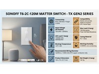 Wi-Fi Smart Wall Switch (2-GANG), 230 V AC, Supports Matter, Touch Control, Remote APP/Voice Control, Scheduling, Status Feedback, Works with Routers 2.4 GHZ. NO RF Control [SONOFF T6-2C-120M MATTER SWITCH]