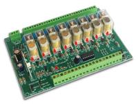 RELAY CARD 8-CHANNEL.USE AS 1. STANDALONE CARD- 2. ADDRESSED BY SWITCHES- 3. OPEN COLLECTOR OUTPUTS- RS232 CONTROL. [VELLEMAN K8056]