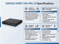 Dahua 16CH DVR WIZSENSE Penta-Brid 4K-N/5MP, HDCVI/AHD/TVI/CVBS/IP, H.265+/H.265, 1 SATA Port, Upto 16TB Capacity, AHD/TVI/:4K,5MP,4MP,3MP,1080P@25/30s, HDCVI:4K,6MP,5MP, 2xUSB, VGA/HDMI/1xRJ45/48 Port, Mini 1U: 325×257×55mm, PSU:12V 3A, 2.1Kg [DHA XVR5116H-4KL-I3]