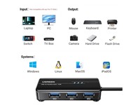 USB Type-A Male to Ethernet Adapter with 3-Port USB Hub – Black, 3xUSB 3.0 Ports:5Gbps, Ethernet:1000Mbps, Compatible Systems:Windows, Linux, macOS, iPadOS 16, Aluminium Case, Backward Compatible with USB 2.0 Devices [USB3.0 3PORT HUB WITH LAN PORT]