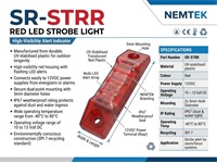 Strobe Light LED Red 12V, OPV:10~13VDC, Mounting:5mm Hole Diameter, Opertaing Temp:-40 to 80°C, UV Stabilised Plastic, Visible From Upto 500m @ Night & 100m During The Day, IP67, {SR-STRR} [EF SR-STRR]