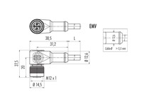 Cordset M12 A COD Female Right Angled Connector 8 Pole Screw Lock - 2M PVC Shield Cable IP68 [77-3534-0000-20708-0200]